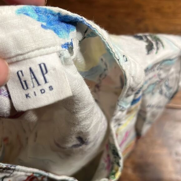 GAP KIDS Linen Blend Colorful Map Print Sleeveless Shirt Dress, size 8 - Picture 6 of 8